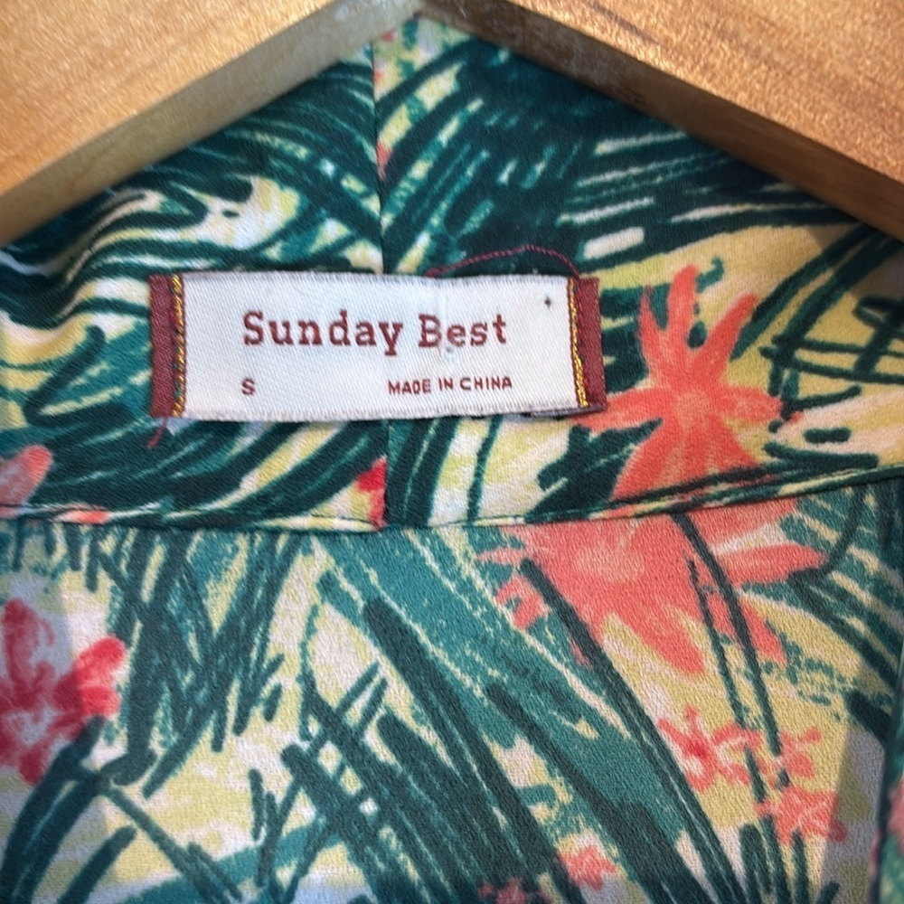Aritzia Sunday Best Veronica Dress Tropical Floral Print Green Long Sleeve small - Picture 3 of 12